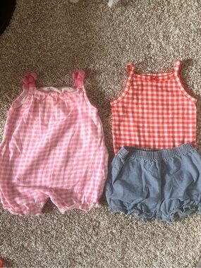 Carter's Pink and White Gingham Baby Romper Set